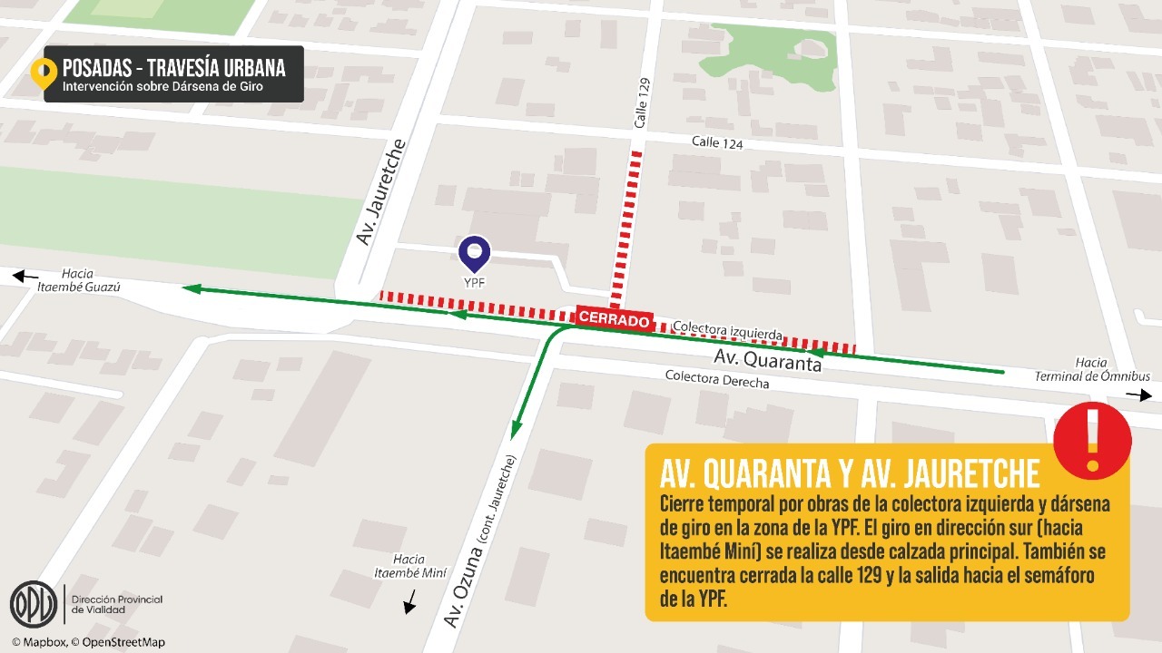 Posadas: por 50 días se modificará el giro desde avenida Quaranta por Jauretche hacia el sur imagen-1