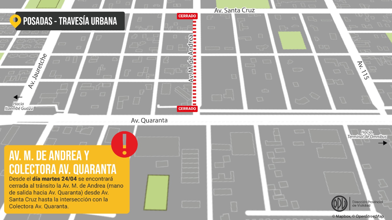 Travesía Urbana de Posadas: desde este martes estará cortada la salida a avenida Quaranta desde avenida Monseñor D´Andrea imagen-2