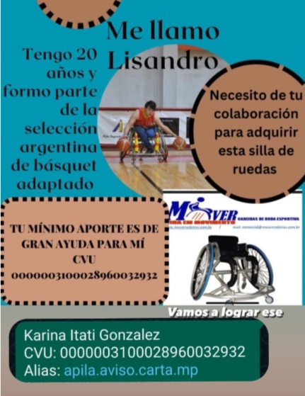 Misionero integrante de la Selección Argentina de Básquetbol Adaptado pide colaboración para adquirir una silla de ruedas imagen-2