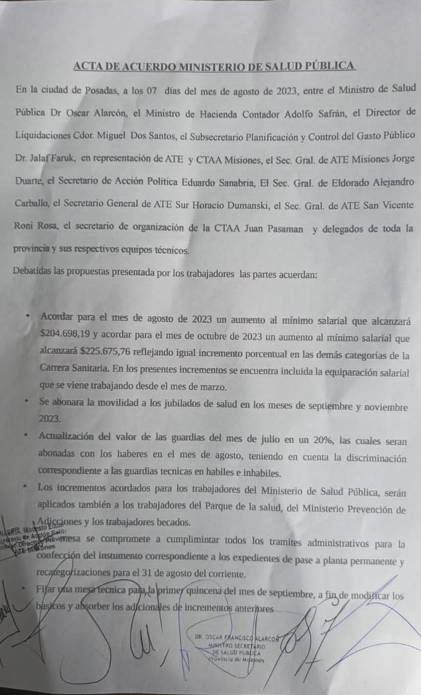 Upcn, CTA y ATE llegan a un acuerdo salarial para agentes de Salud con el Gobierno de Misiones imagen-6