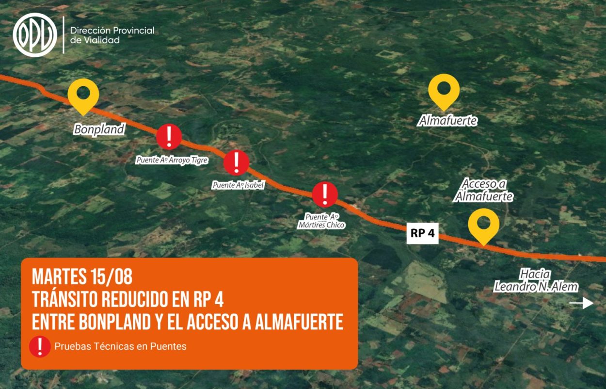 Vialidad de Misiones hará pruebas técnicas en tres puentes de la ruta provincial 4 este martes imagen-2