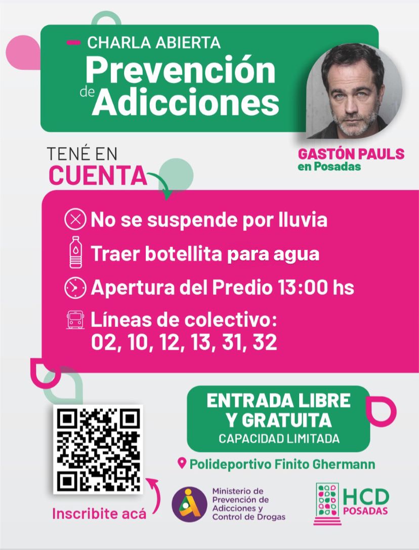 Con el objetivo de retrasar la edad de inicio de consumo problemático, el actor Gastón Pauls desarrollará este jueves la charla abierta de "Prevención de Adicciones"  imagen-2