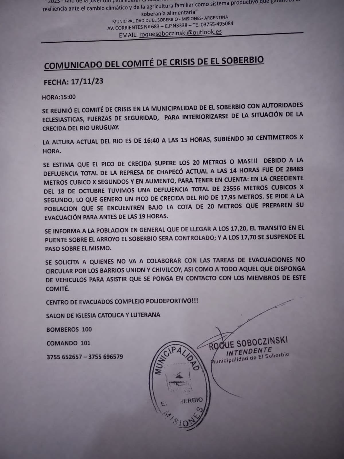 El Soberbio: exhortan a evacuar a los vecinos ante la crecida del Uruguay que superará a la de octubre último imagen-4