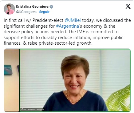 Milei habló con Georgieva y contó que el FMI "se mostró colaborativo" con la Argentina imagen-4