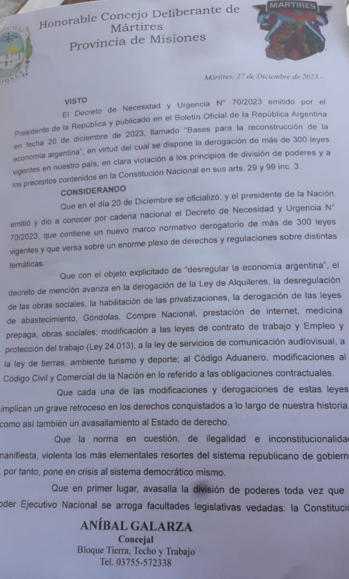 Bloque de concejales de TTT expresan en sus municipios su rechazo al DNU inconstitucional de Milei imagen-12