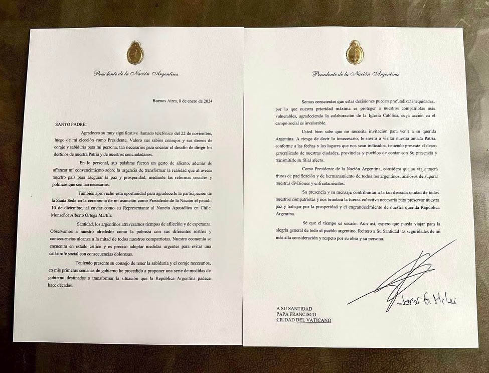 El Presidente le escribió una carta al Papa Francisco para invitarlo a la Argentina imagen-2