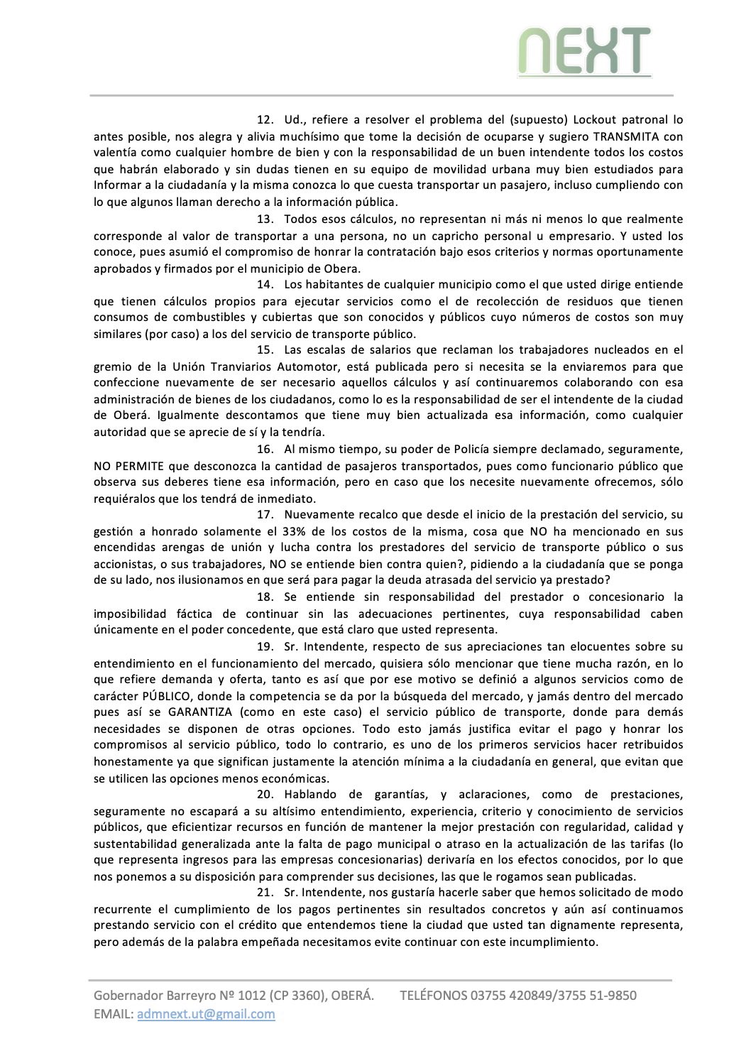 Empresario del transporte público de pasajeros rechaza declaraciones del Intendente de Oberá y niega "lock out" patronal imagen-4