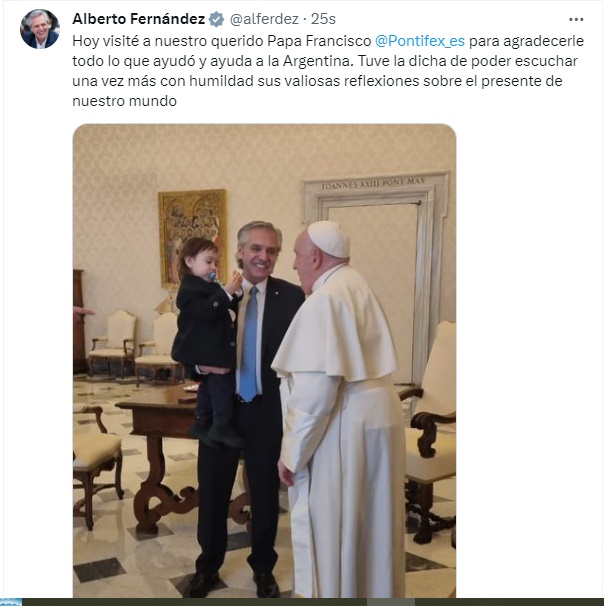El Papa recibió al expresidente Alberto Fernández en el Vaticano imagen-2