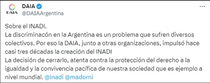 La Daia rechazó el cierre del Inadi imagen-2