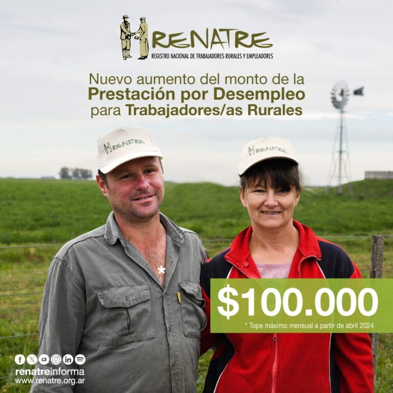 El Renatre volvió a aumentar la prestación por desempleo para trabajadores rurales: $100.000 a partir de abril imagen-8