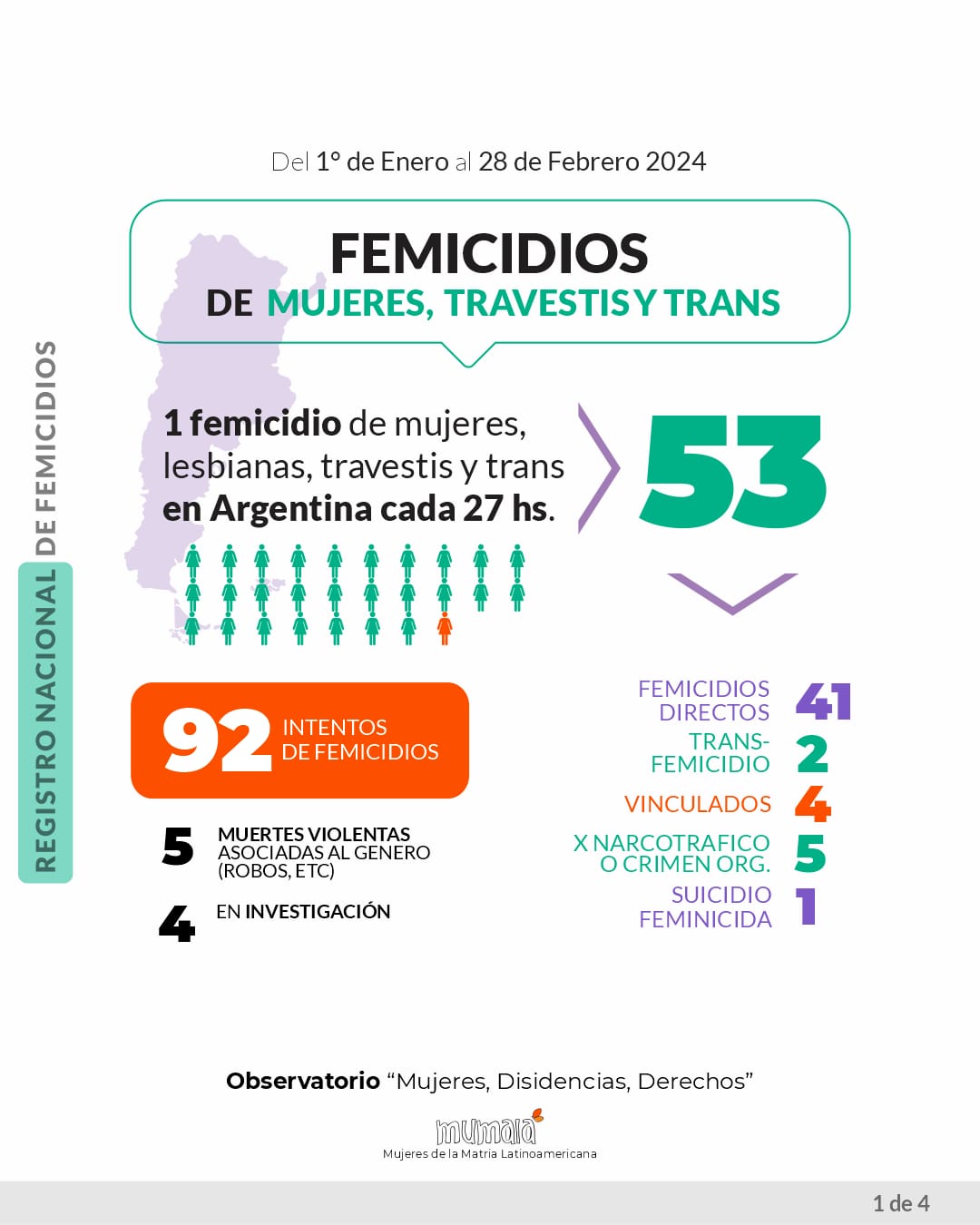 Argentina registró 53 femicidios y 92 intentos de asesinato por odio de género según el Observatorio Mumalá imagen-21