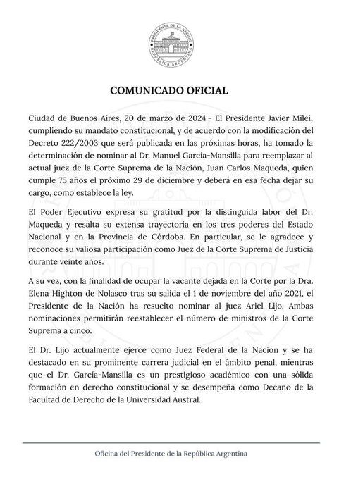 Gobierno propone a Ariel Lijo y Manuel García-Mansilla como jueces de la Corte Suprema imagen-2