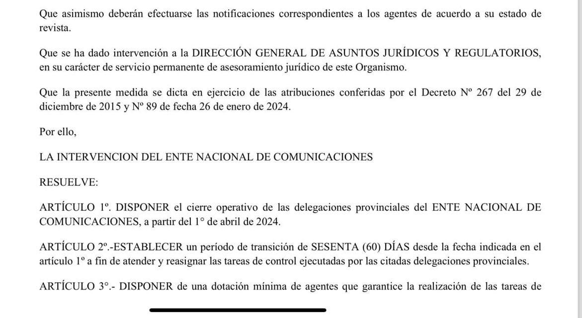 Enacom: el Gobierno nacional dispuso el cierre operativo de las delegaciones provinciales imagen-61