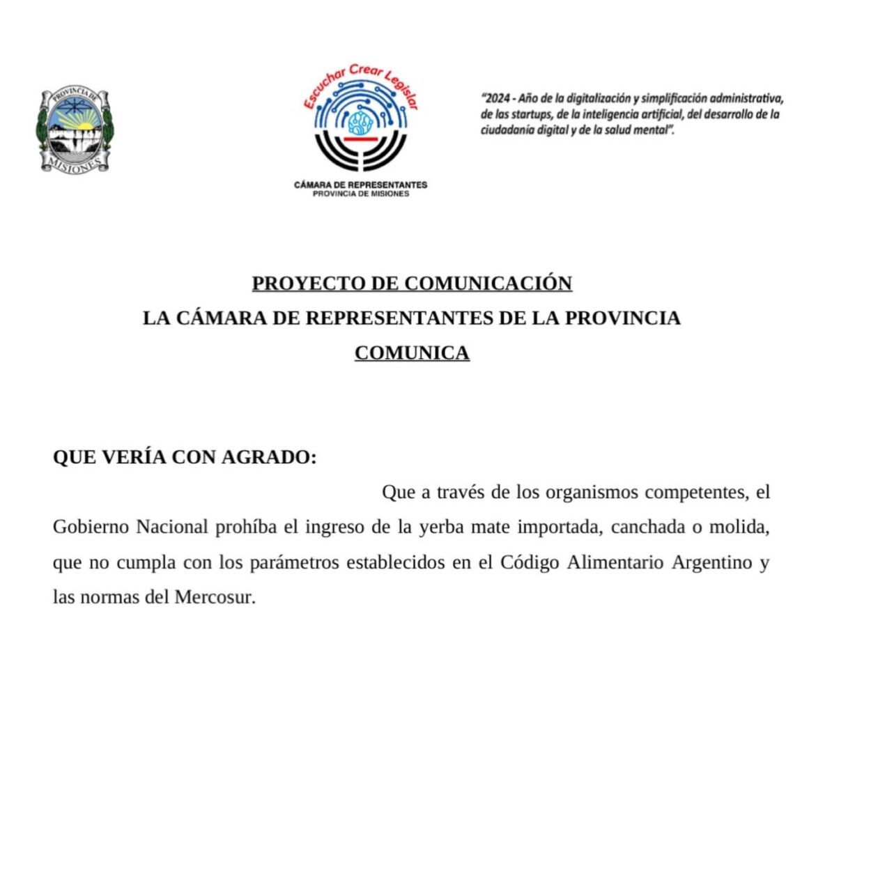 Legislatura: piden que se prohíba el ingreso de Yerba Mate importada que no cumpla con el Código Alimentario Argentino imagen-2
