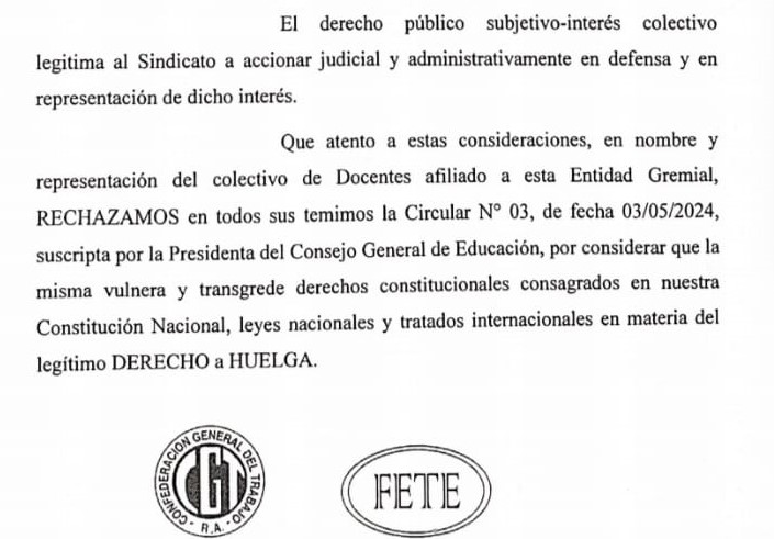 UDA Misiones rechaza Circular 03 del CGE porque "vulnera el derecho a huelga garantizado en el artículo 14 de la Constitución Nacional" imagen-13