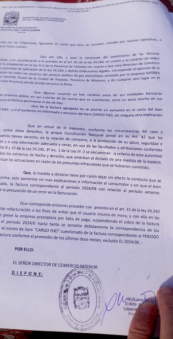 Defensa del Consumidor intimó a Gas Nea a la “inmediata refacturación” a consumidores de Itaembé Guazú imagen-2