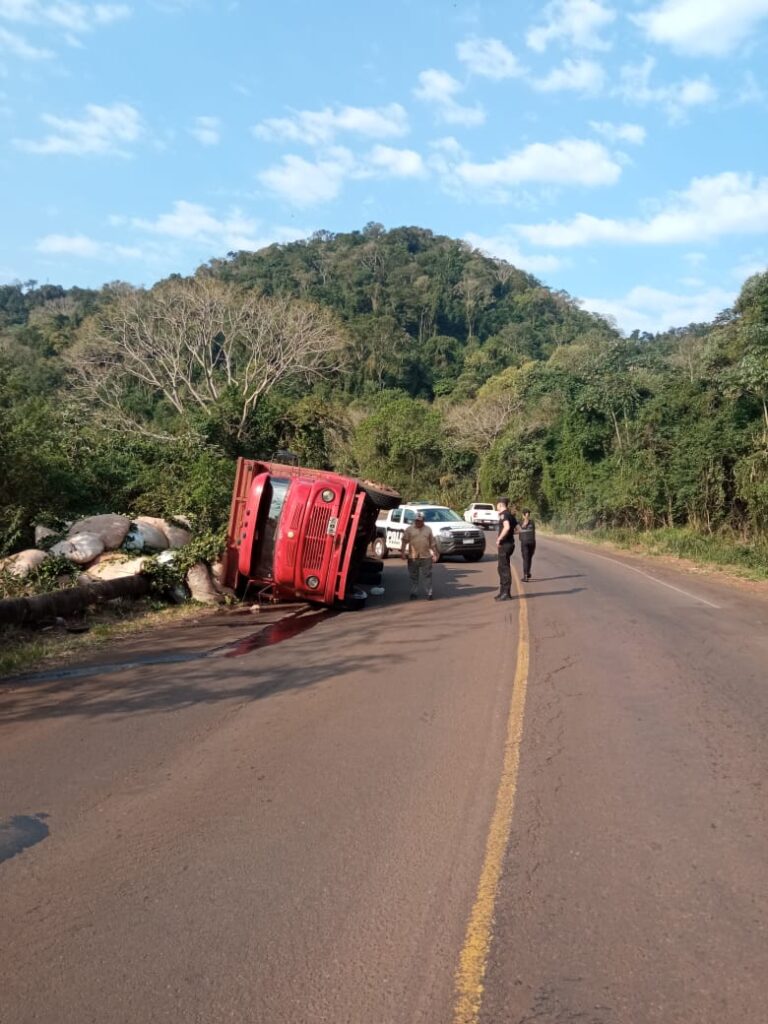 Camión que llevaba ocho toneladas de hojas de yerba mate despistó y volcó su carga en la ruta provincial 7 imagen-43