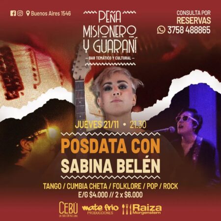 Posdata en «Misionero y Guaraní», este jueves con Sabina Belén Posdata en "Misionero y Guaraní", este jueves con Sabina Belén imagen-2