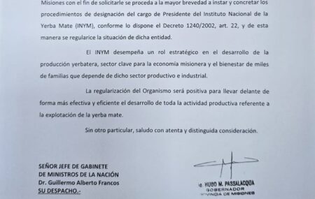 Passalacqua pidió formalmente al Gobierno nacional la designación de un Presidente del Inym y destacó las funciones del organismo yerbatero Passalacqua pidió formalmente al Gobierno nacional la designación de un Presidente del Inym y destacó las funciones del organismo yerbatero imagen-8