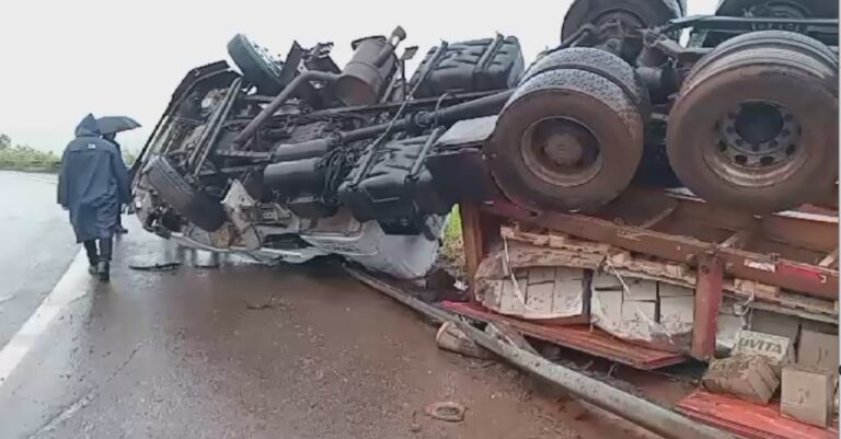 Un camión procedente de Mendoza, con vinos, volcó en el Acceso Sur imagen-17