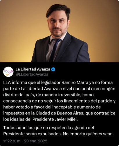 La Libertad Avanza expulsó a Ramiro Marra "por no seguir los lineamientos del partido" imagen-2