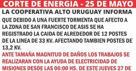 Potente vendaval tumbó 20 postes de la línea de 33 KV que alimenta a 25 de Mayo imagen-2