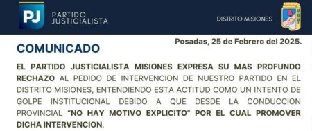 Enérgico rechazo del PJ Misiones a la intervención considerándola un “golpe institucional” imagen-7