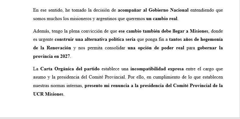 Rodrigo De Arrechea renunció a la Presidencia de la UCR Misiones para asumir como Consejero de la EBY propuesto por la Libertad Avanza imagen-4