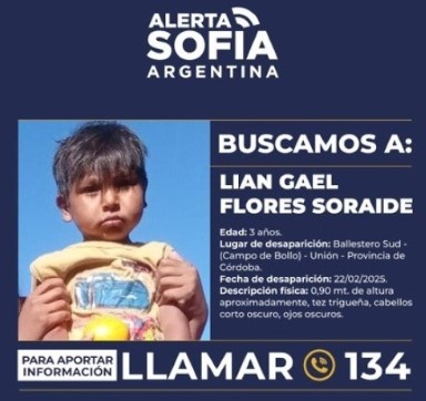 "Alerta Sofía" por Lian Gael, de 3 años, quien desapareció en Córdoba imagen-9