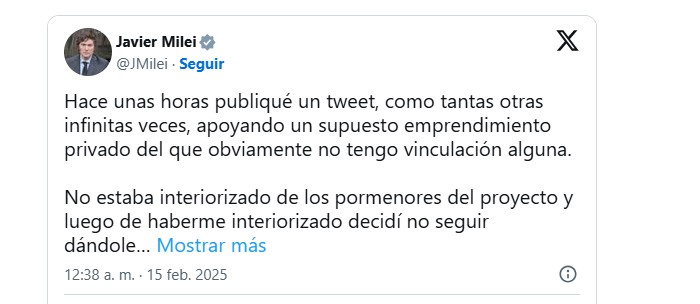 El presidente Milei promocionó una criptomoneda en sus redes sociales y tras las críticas salió a explicar imagen-4