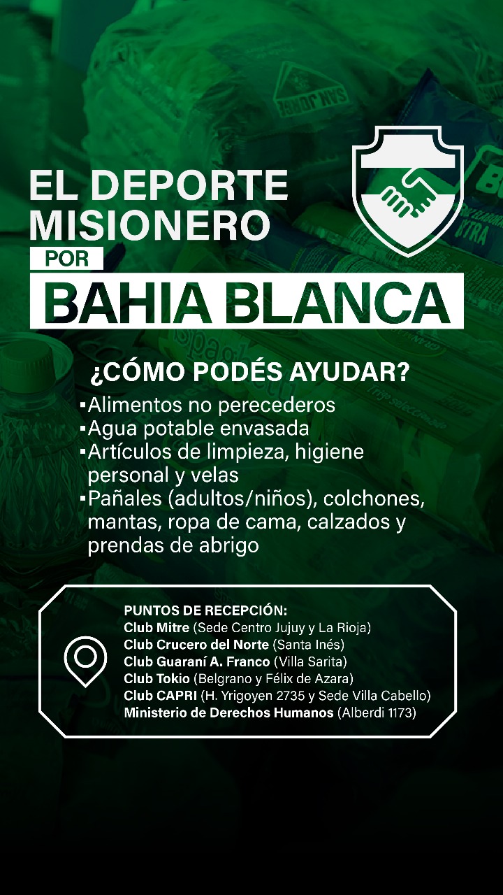 Entidades deportivas misioneras promueven donaciones para Bahía Blanca imagen-2