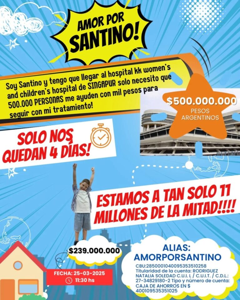 Amor por Santino: Se ha llegado a los $239 millones, restan 11 para alcanzar la mitad de los $500 millones que se necesitan imagen-7