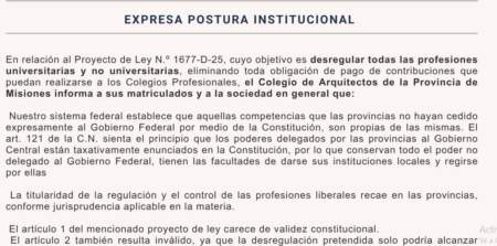 El Colegio de Arquitectos de Misiones rechaza el proyecto que desregula todas las profesiones universitarias y no universitarias eliminando obligación de pago de contribuciones imagen-4