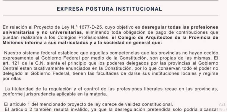 El Colegio de Arquitectos de Misiones rechaza el proyecto que desregula todas las profesiones universitarias y no universitarias eliminando obligación de pago de contribuciones imagen-47