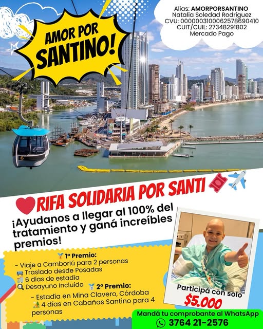 Lanzaron Rifa Solidaria por Santino, el niño que está "a un pasito" de llegar al 100% del tratamiento imagen-2