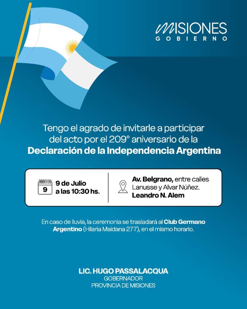 Passalacqua invitó a participar del acto central en Alem por el Día de la Independencia argentina imagen-2
