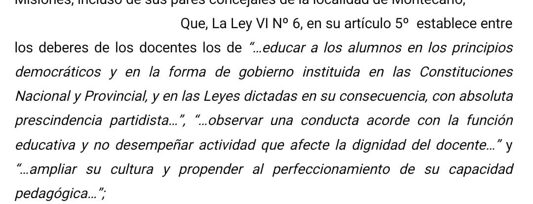 "Acarrear zurditos en un baúl": Sumario administrativo del CGE y separación preventiva del cargo a la docente de Montecarlo imagen-4
