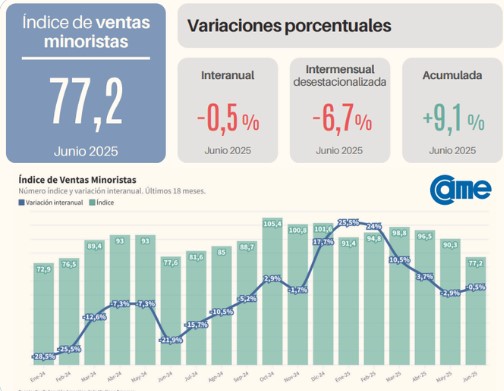 Las ventas minoristas pyme bajaron 0,5% interanual en junio imagen-2