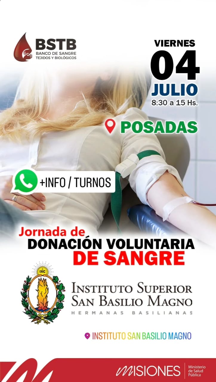 Julio solidario: habrá jornadas de donación de sangre en Posadas, Aristóbulo del Valle, 25 de Mayo y San Pedro 3 Julio solidario: habrá jornadas de donación de sangre en Posadas, Aristóbulo del Valle, 25 de Mayo y San Pedro imagen-2