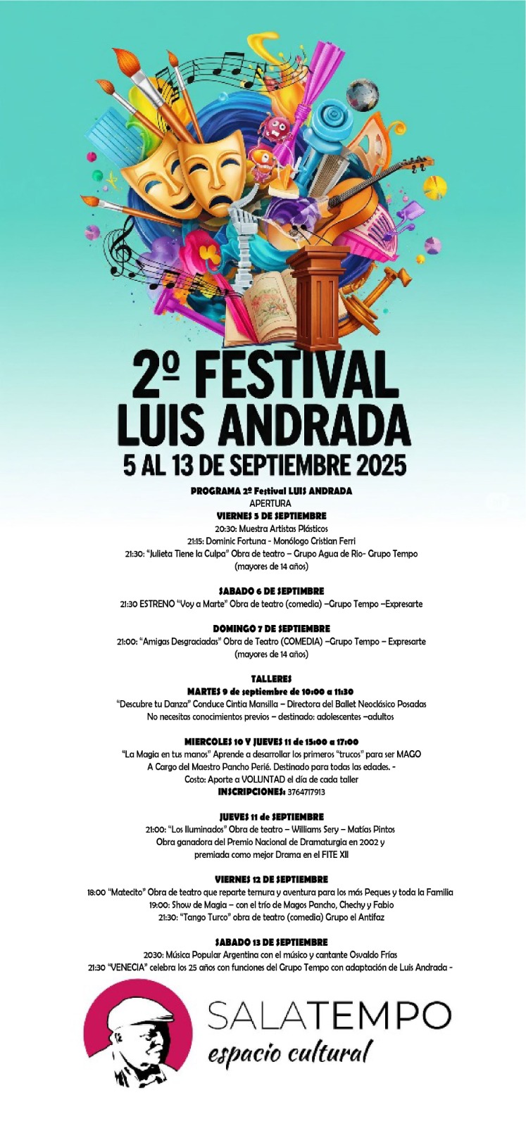 Del 5 al 13 de septiembre, Sala Tempo será sede del 2° Festival Luis Andrada con obras de teatro, shows musicales y talleres artísticos imagen-2
