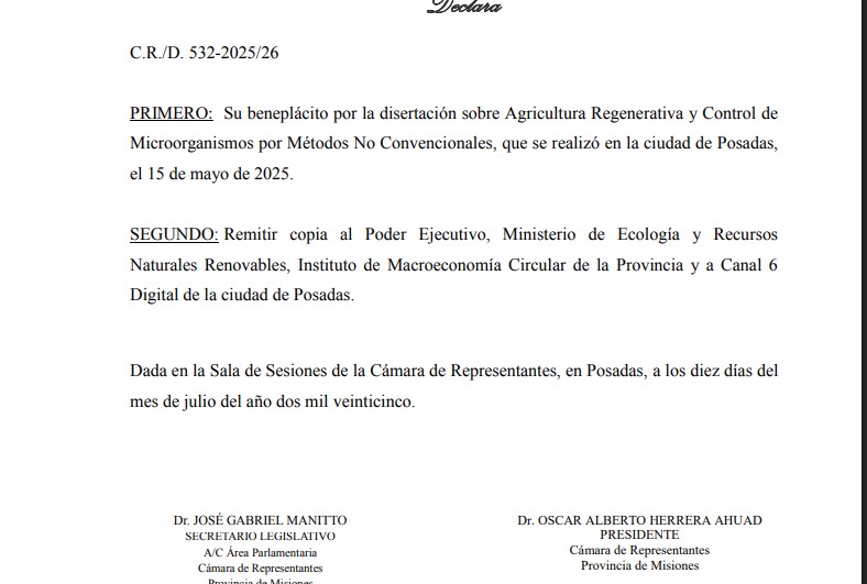 Aniversario 20mo de C6Digital: Beneplácito legislativo por disertación de especialista en Ciencias Ambientales sobre Agricultura Regenerativa en el Teatrino imagen-4