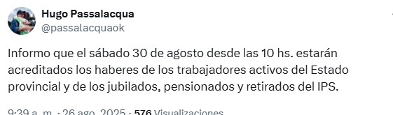 El sábado 30, desde las 10, estará acreditados los haberes de jubilados, pensionados y Activos estatales de la provincia imagen-2
