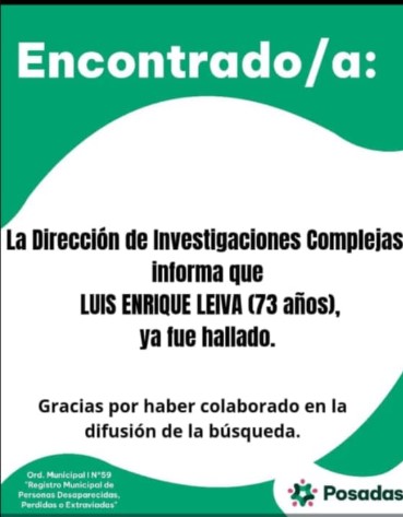 Ubicaron a un hombre que permanecía desaparecido en Posadas 3 Ubicaron a un hombre que permanecía desaparecido en Posadas imagen-2