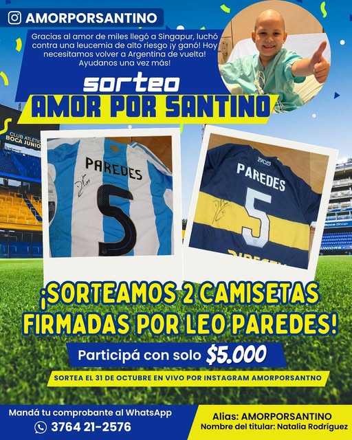 Solidaridad con Santino: sortean dos camisetas firmadas por Leandro Paredes 3 Solidaridad con Santino: sortean dos camisetas firmadas por Leandro Paredes imagen-2