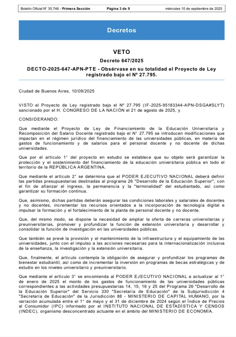 Javier Milei vetó la ley de Financiamiento universitario imagen-2