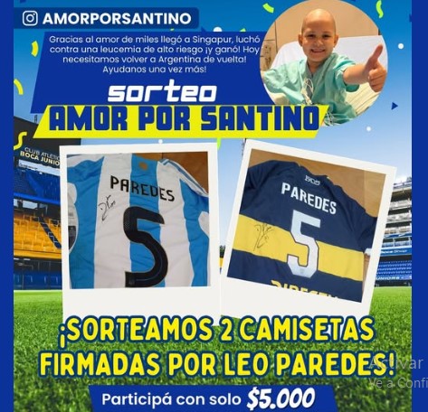 Solidaridad con Santino: sortean dos camisetas firmadas por Leandro Paredes imagen-3