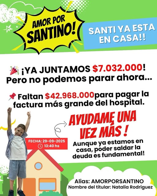 "Vamos a luchar hasta el último peso para saldar la cuenta más grande de nuestras vidas", dice la familia de Santino imagen-2