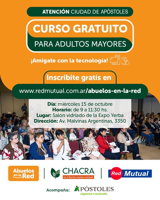 El miércoles 15 el programa "Abuelos en la Red" llegará a Apóstoles y el jueves 16 a Oberá imagen-2