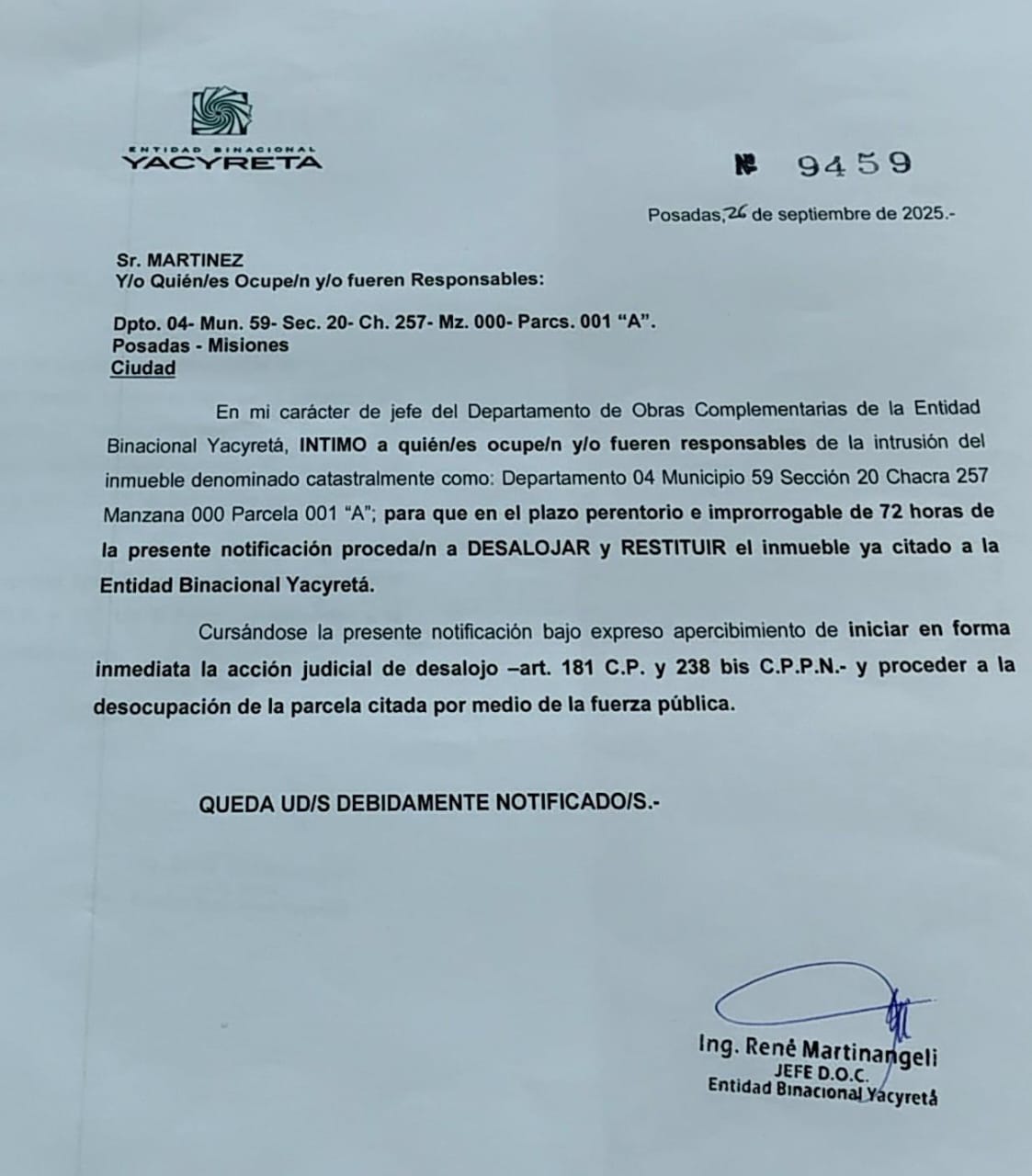 Bicho Posadeño en la alerta: la EBY pide devolución del predio de la costanera imagen-14
