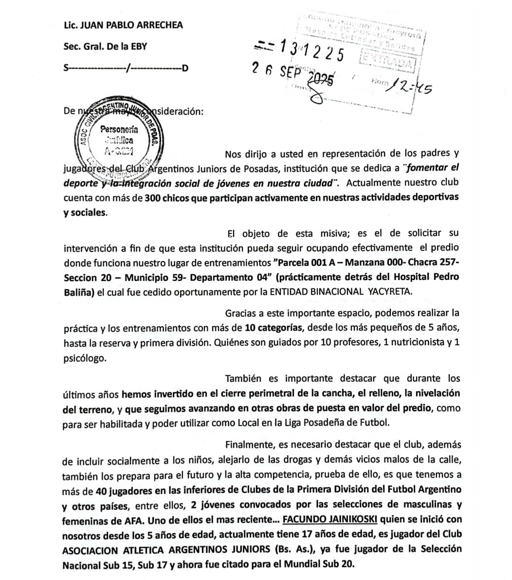 Bicho Posadeño en la alerta: la EBY pide devolución del predio de la costanera imagen-12